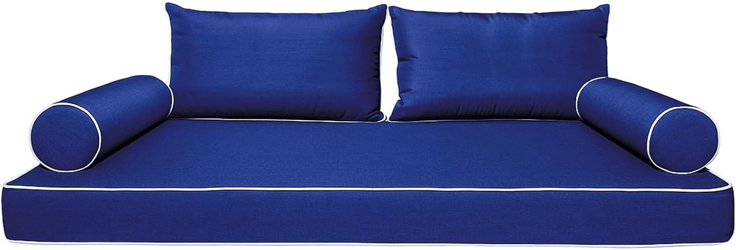 Twin Size Outdoor Daybed Mattress Cover,Waterproof Porch Swing Bed Cushion Covers with Zipper,Patio Bolster Pillow Fitted Sheet Slipcover,ONLY Cover (White-1, 75 * 39 * 6in)