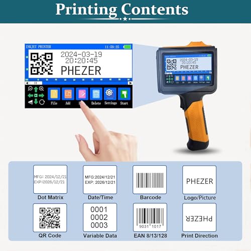Image of Phezer P19 Handheld Inkjet Printer for Any Surface, Portable 360 All-Round Coding Machine Print Height 2-12.7mm for Date /Time /Barcode /QR Code /Logo, with Cartridge(Anti-Slip Handle, Upgrade Version)