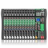 MIZISNR 12 Channel Audio Mixer, Professional DJ Mixer Board Sound Music Mixing Console Digital Mixer with Reverb, Bluetooth, USB Port, 48V Phantom Power for Recording Karaoke Podcasting