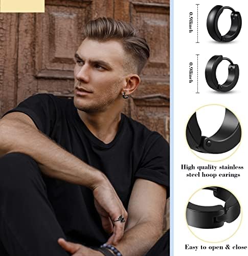31 PCS Gothic Punk Earrings Rings Set 12 Pairs Earrings for Men Women Black Studs Piercing Hoop Cross Dangle Earrings and 7 Pieces Rings for Men Vintage Gothic Punk Rings Adjustable Y2K Open Rings