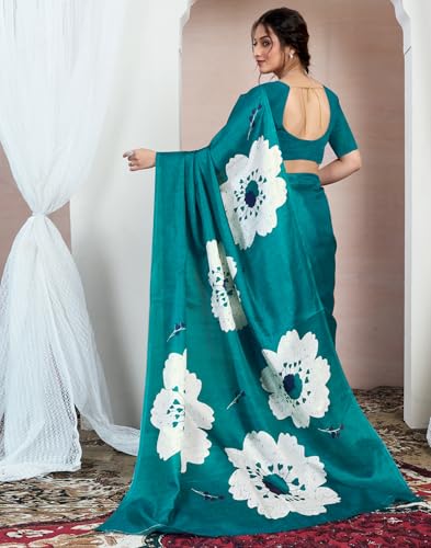 Image of SIRIL Women's Cotton Printed Saree With Unstitched Blouse Piece