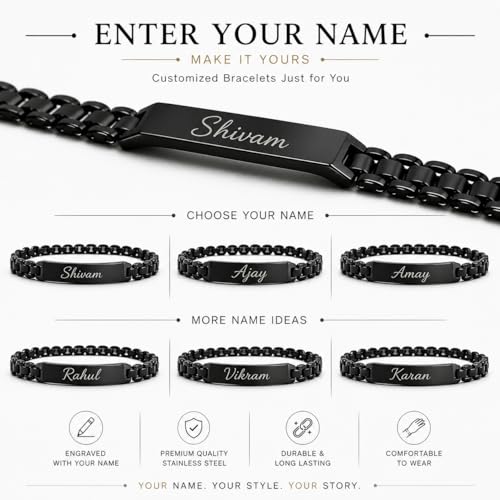 Image of Personalized Name Bracelet for Men & Women | Custom Name Engraved Silver Bracelet | Adjustable Size Stainless Steel Wrist Band | Gift for Birthday, Anniversary & Special Occasions