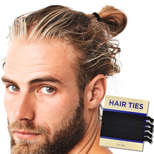 HAVHAF Knotted Mens Hair Ties For Men 5 pcs (Wide Black) - No damage Crease Breakage Man Bun Hair Tie Men with Long Hair | For Buns Curly Thick Elastic Hair Ties For Guys | Perfect hairtie For Man