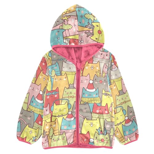 OTVEE Colorful Christmas Cats Seamless Kids Hoodie Jacket Fall Spring Full Zip Warm Outwear Coat