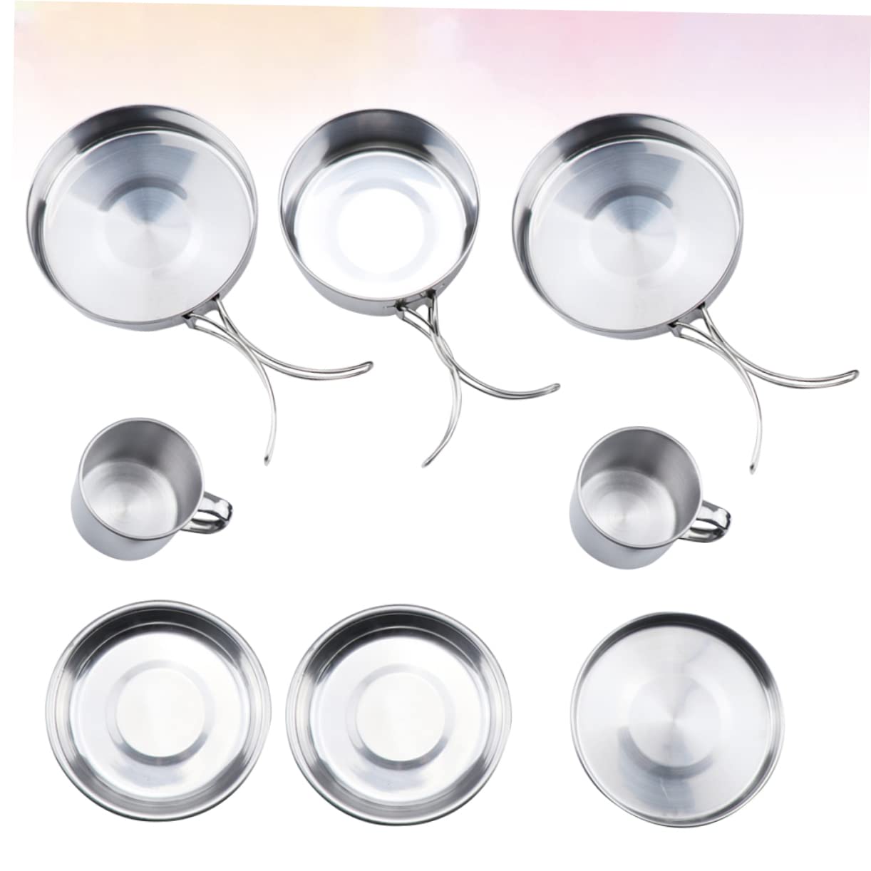 ifundom 1Set Outdoor Stainless Steel Cookware Set Portable Camping Cookware Kit for Picnics Barbecues and Hiking Includes Frying Pan Large Pots Cups Plates Lid