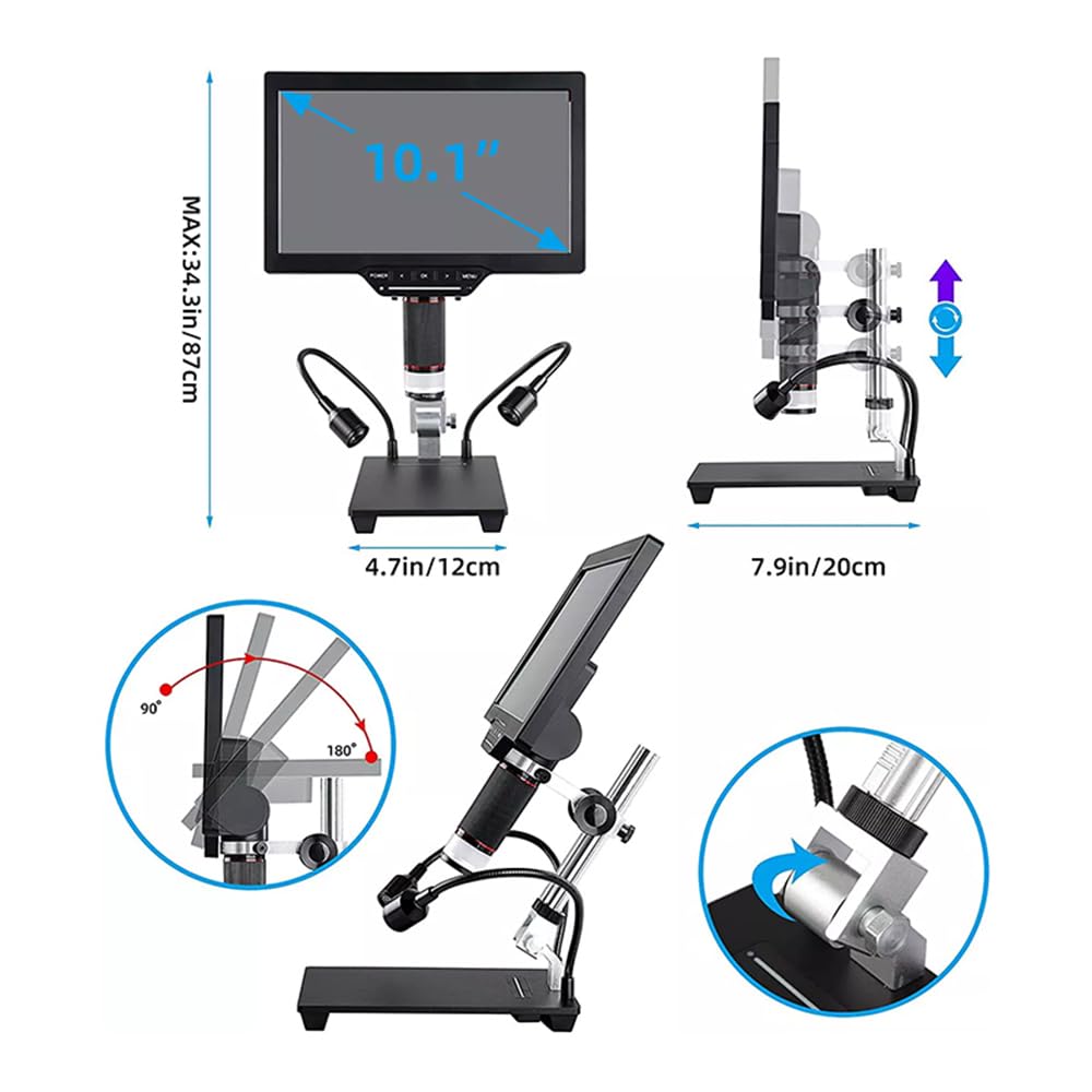 Andoer Microscopio Digital USB LCD de 10,1" Microscopio de Monedas 1080P 1-1600X 16MP Ligereza con Control táctil con Control Remoto para observación de Insectos de Plantas niños