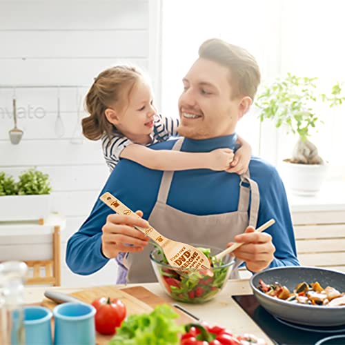 Haooryx 5Pcs Father Bamboo Spoons Utensils Set, Best Dad Ever Kitchen Burned Bamboo Cookware Gadget Kit Cooking Non-Stick Utensils Father's Birthday New Year Gift Idea From Son And Daughter #TOP5