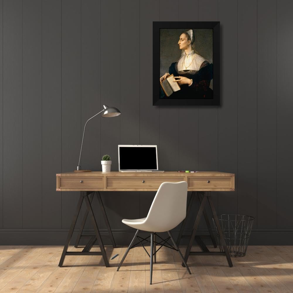Agnolo Bronzino 19x24 Black Modern Framed Art Print Titled: Portrait of Laura Battiferri (1550S)