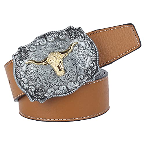 Colcolo Cinto de Couro Cowboy Rodeo Bull Head Fivela Masculina Jeans Acessórios de Roupas - Castanho