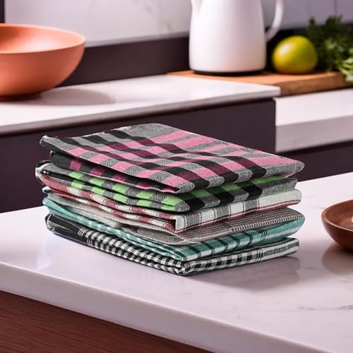Image of Kuber Industries Pack of 24 Cotton Kitchen Cloth /Napkins | Fridge Kitchen Cleaning & Checkered Roti Napkins | 19x19 Inches - Multicolour