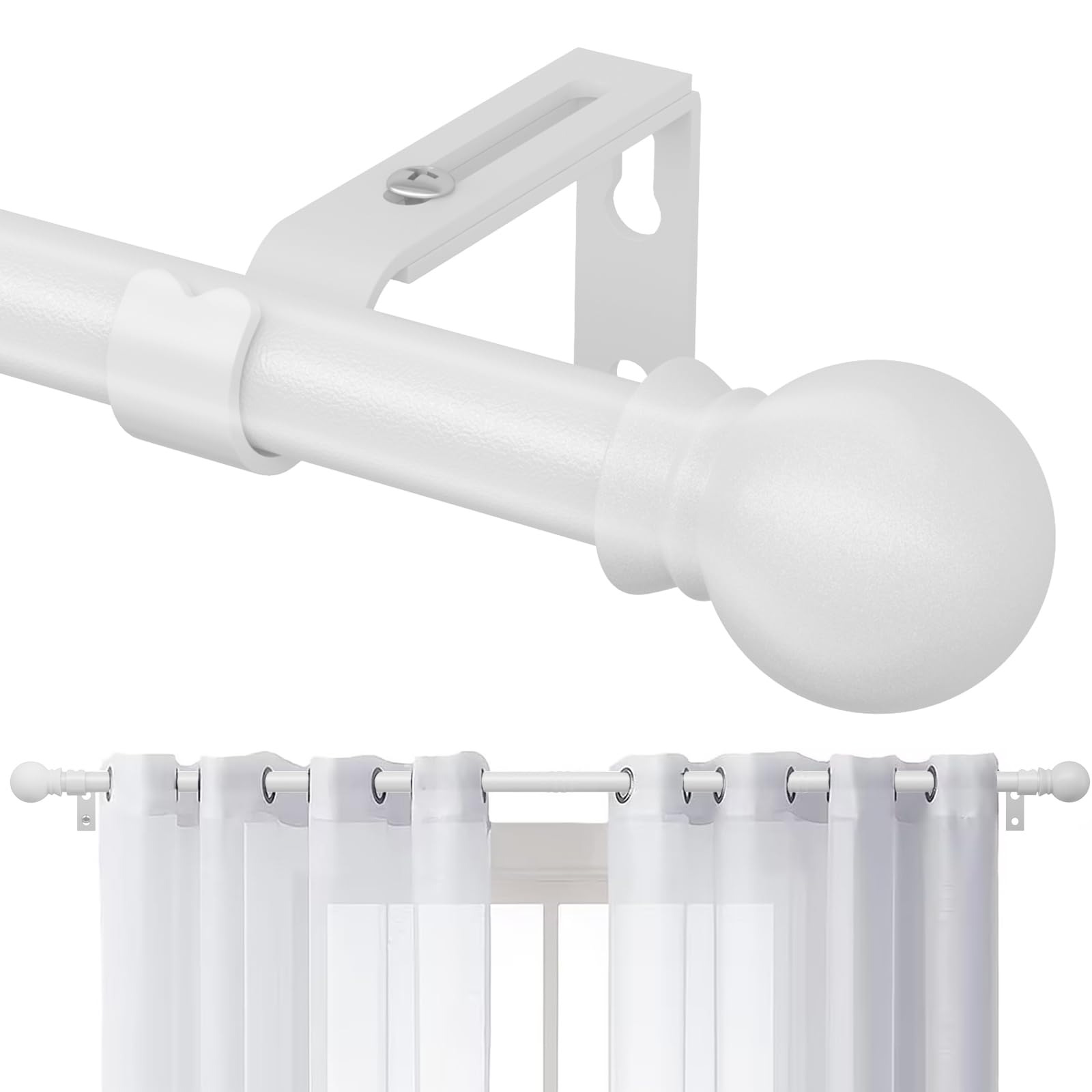 Barra de Cortina, 71-182cm Barra de Cortina Extensible Juego de Accesorios con Pieza de Extremo Redondo con Soportes Ajustables de Acero Inoxidable con 16mm Diámetrobarra/Blanco Mate