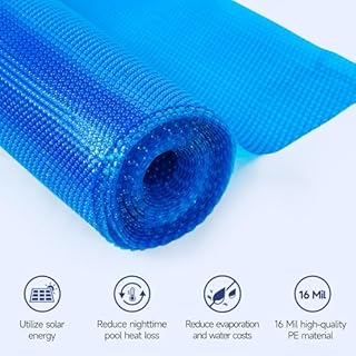Solar Pool Cover, Durable 16 mil 16 × 32 ft Pool Covers for Inground & Above Ground Pools, Solar Pool Heater, Rectangle Solar Blanket with Bubbles, Blue