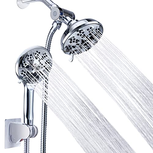 Double Shower Head With Handheld, Briout 10 Settings High Pressure Shower Head Combo With Hose/Holder - Enjoy Powerful Double Showerhead Spray Separately Or Together, Chrome #TOP19