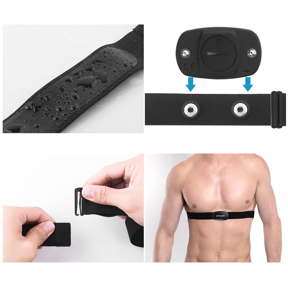 Correa para el Pecho con Monitor de Frecuencia Cardíaca de Repuesto, Suave y Ajustable, Compatible con Polar H10, H9, H7 (Negro)