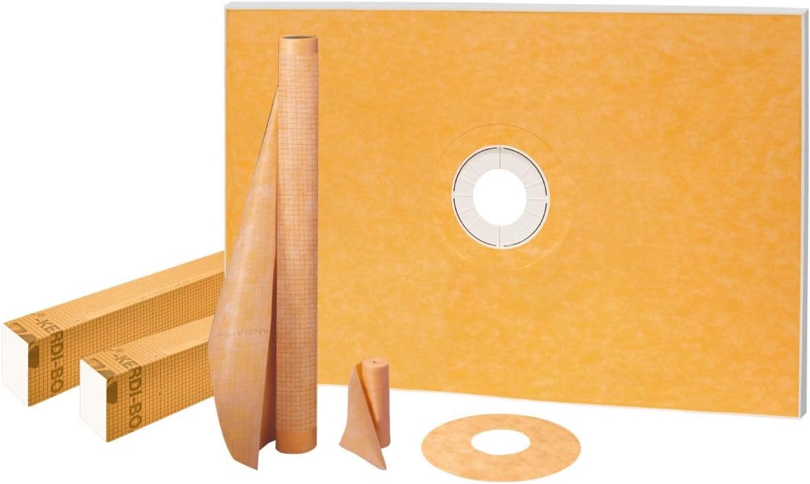 Schluter Kerdi Shower Kit with Shower Tray, Curb, Waterproofing Membrane, Strips & Seals - 48" x 72" Tray Size, Center Outlet Position - KSK12201830