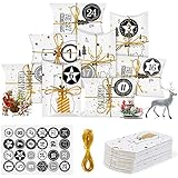 Rellena los calendarios de Adviento con 24 pequeñas cajas de regalo de Navidad con 1 a 24 pegatinas, muy adecuadas para crear tu propio calendario de Adviento