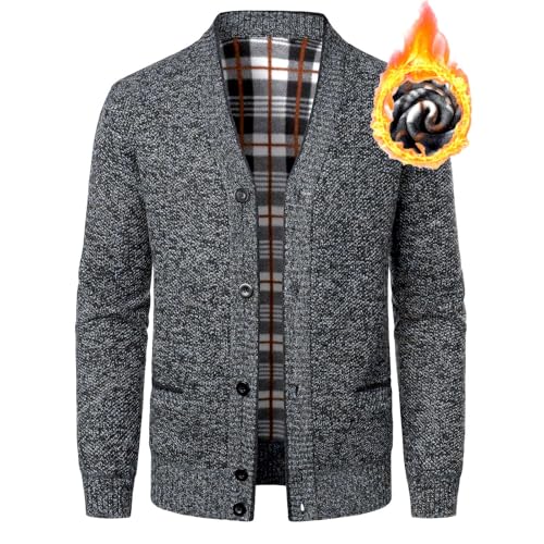 Men's V Neck Cardigans Long Sleeve Button Up Sweater Business Casual Knitted Slim Fit Cardigan Sweaters with Pockets2