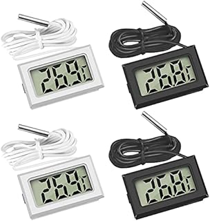 Thlevel 4x Digital LCD Thermometer Temperature Monitor with External Probe for Fridge Freezer Refrigerator Aquarium (2x Black 2x White)