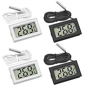 Thlevel 4PCS Mini LCD Digitale Termometro con Sonda Esterna Impermeabile per Frigorifero, Congelatore, Acquario (2X Bianca, 2X Nero)