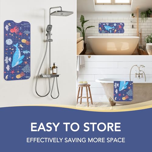 Image of PRATIQUE Kids Bath Mat for Tub Non Slip，40 X 16 Inch Extra Long Kids Bathtub Mat Ocean Bathtub Shower Mat Safety Anti Slip with Suction Cups and Drain Holes, Machine Washable(Dark Bule Whale)