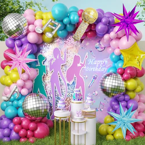 Image of JOGAMS 177Pcs Colorful K-Pop Music Hunters Balloon Arch Garland Kit with Disco Ball Microphone Music Note Star Foils Balloons for Kpop Music Disco Theme Birthday Concert Prom Party Decor