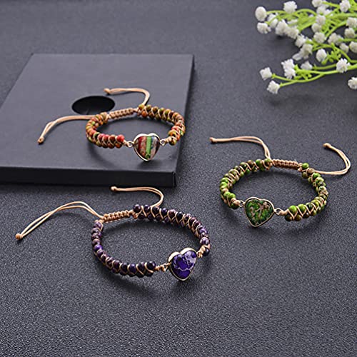 Image of Women Boho Wrap Bracelet,Handmade Natural Stone Crystal Emperor Beads Heart Bracelet, Fashion Bohemian Jewelry Gift for Women