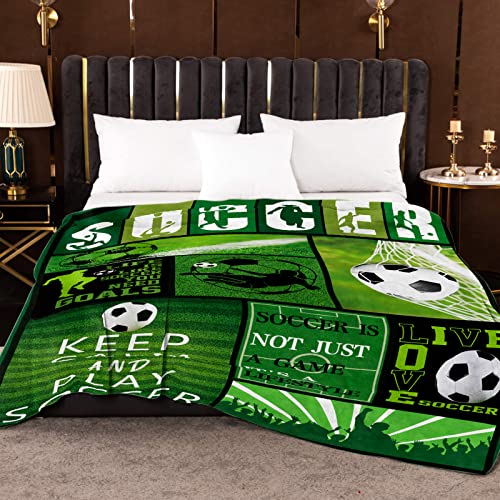 Soccer Throw Blankets For Teens Soft Flannel Soccer Ball Blanket Green Cozy Fluffy Fuzzy Soccer Lover Gift Blankets For Boys Men Soccer Team Player Birthday Gifts Home Sofa Couch Bed Decor 50X60 Inch #TOP5