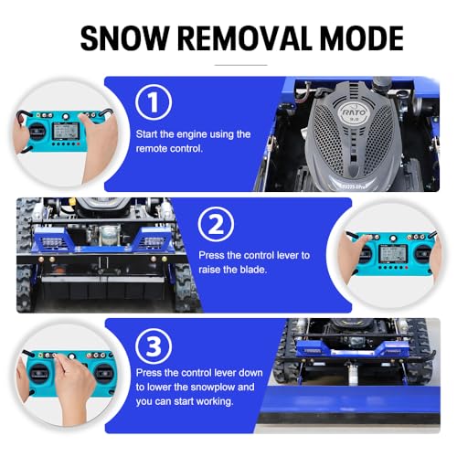 Image of Remote Control Lawn Mower with Snow Plow Attachment-700m Range, Hybrid Gas-Electric Power, Track Design, All-Terrain, Adjustable Cutting Height (0.79-5.9 inches)