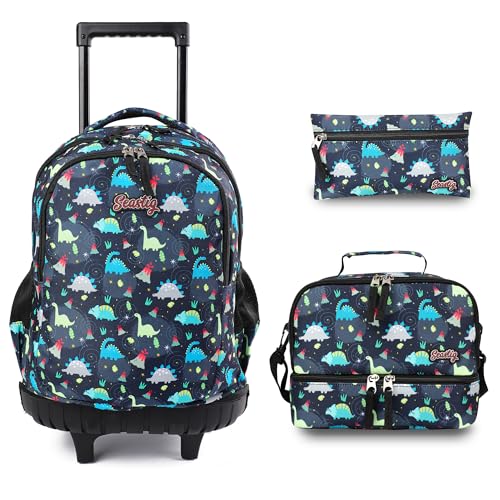 seastig Rolling Backpack Girls Boys 18in Wheeled Backpack Kids Backpack with Lunch Box and Pencil Case School Travel Bag
