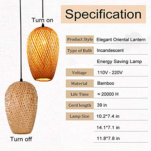 GCQ Bamboo Lantern Pendant Lamp, Retro Japanese Style E27 Chandelier Hanging Light Ceiling Lighting Fixture for Living Room Bedroom Restaurant Cafe Teahouse Bar Dining Room Club - Image 3