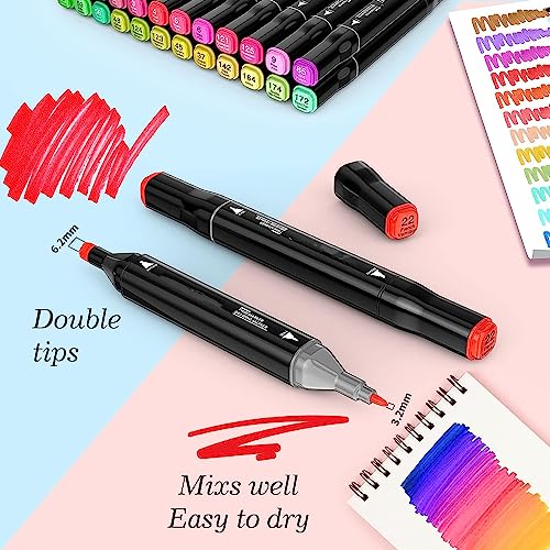 Image of Dual Tip Colorful Art Markers Sketch Pens 48 Colors with Carrying Case For Painting Sketching Calligraphy Drawing, Chisel & Fine Tip Permanent Colouring Marker For Kids Adult, Multicolor (48)