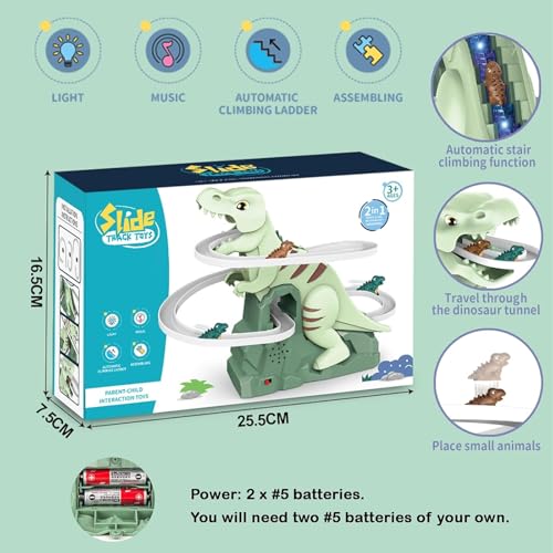 Image of Dinosaur Chasing Race Track, Dinosaur Climbing Slide Music Toy with Music and Light, Electric Dinosaur Climbing Slide Music Toy Chasing Race, Electric Race Track Game Fun Track Slide