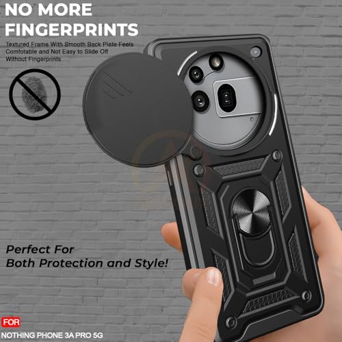 Image of Armor Bumper Back Cover Case for Nothing Phone 3A Pro 5G Rotating Camera Cover, Ring Holder & Kickstand | Heavy Duty & 360 Degree Protection Nothing Phone 3A Pro 5G Back Cover (Black)