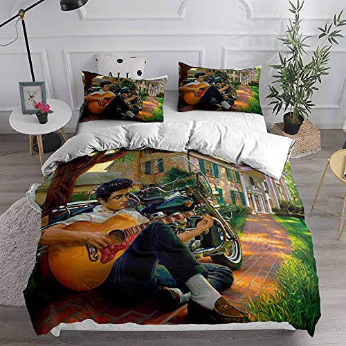 MeeTe Famous Singer Elvis Presley Duvet Cover with Zipper, Bedding Set Duvet Cover Pillowcase Microfiber Polyester Summer Autumn Winter (EP 03,Double(200x200cm))