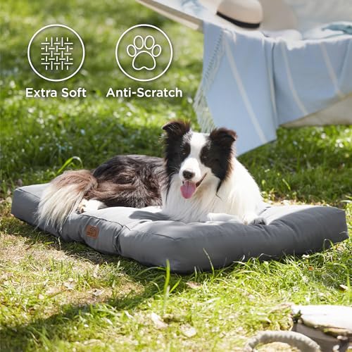 Bedsure Waterproof Dog Bed Large - Washable Dog Bed Mattress with Oxford Fabric, Pet Pillow Cushion for Crate, Grey Dog Mat Outdoor, 91x68x10cm, Grey - Image 4