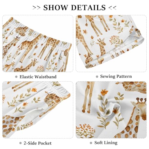 ALAZA Giraffe Leaf Blossom Pajama Shorts Sleep Shorts Pant Lounge Pajama Bottoms Elastic Waist with Pockets3