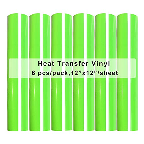 Neon Green Heat Transfer Vinyl Bundle 12 x12 HTV Sheet Compatible with All Cutting Machines 6 pcs Pack
