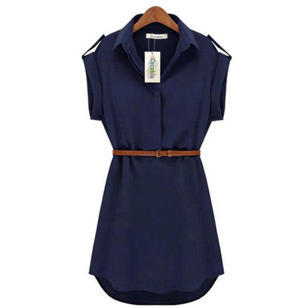 WEEL ARROW Cap Sleeve Stretch Ol Belt Chiffon Casual Shirt Mini Dress