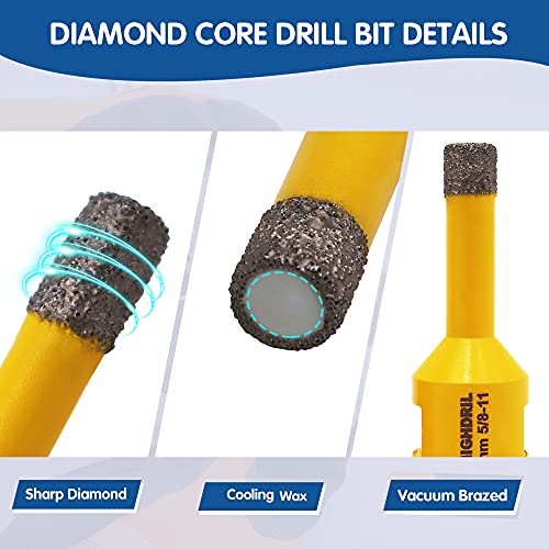 Highdril Diamond Core Drill Bit - 2Pcs 5/16" (8Mm) With 5/8-11 Thread Dry Drilling For Porcelain Tile Ceramic Granite Marble Stone Masonry Brick #TOP3