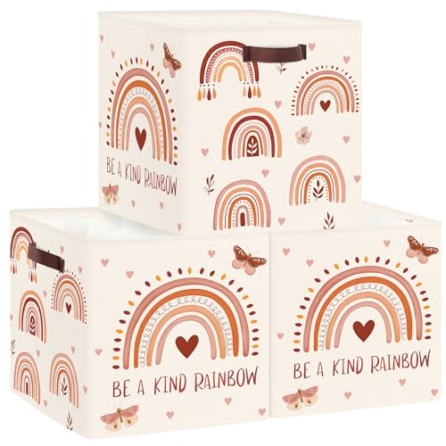Clastyle Rainbow Kids Storage Cube Organizer Set Boho Closet Clothes Cube Storage Bin Nursery Toddler Toy Box Chest Boys Girls Book Shelf Basket,Butterfly,11.8x11.8x11.8 in