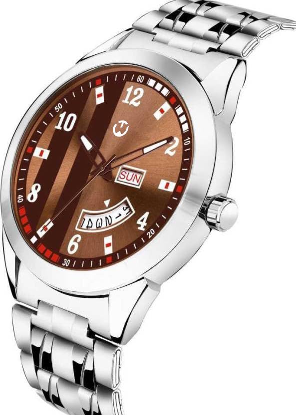 Image of Men's Analog wristwatch, Silver Stainless Steel Strap Blue Day & Date Dial, Water Resistant, Formal & Casual Wear, Gift Watch for Men