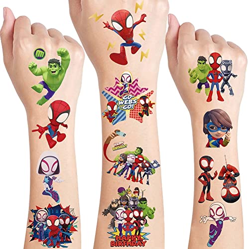 Marvel Spidey and His Amazing Friends Lot de 8 feuilles de tatouages temporaires Spidey pour enfants Cover