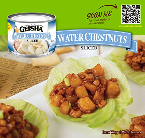 Image of GEISHA Water Chestnuts Sliced 8OZ. (Pack of 12), Water Chestnuts | Kosher Certified － No Salt & Sugar added － Gluten Free－Less than 100 Calories per Container