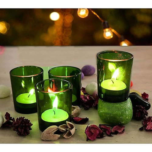 Pure Source India Glass Votive Tealight Candle Holder for Diwali, Birthday, Weeding Gifts, Party & Home Décor (Set of 4 pcs -Green)
