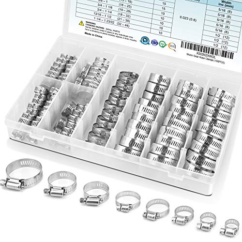 TICONN 100PCS Hose Clamp Set - 1/4''–1-23/32'' 304 Stainless Steel Worm Gear Hose Clamps for Pipe, Intercooler, Plumbing, Tube and Fuel Line