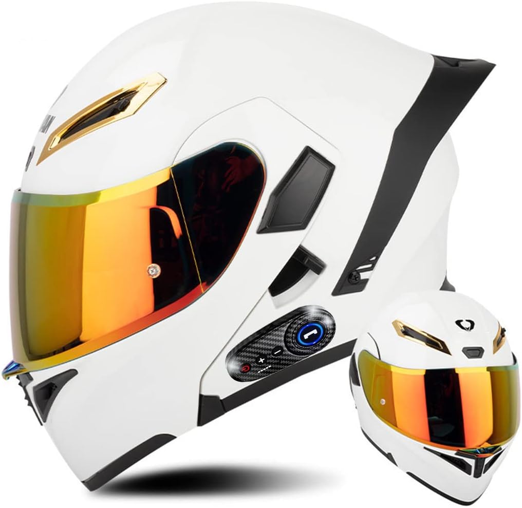 Full Face Motorcycle Bluetooth Helmets DOT Approved for Men Women Adults, Dual Visors Flip up Modular Bluetooth Integrated Motorcycle Helmet