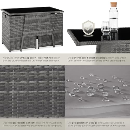 tectake® Poly Rattan Sitzgruppe für 2 Personen, Outdoor Möbel platzsparend zusammenschiebbar, 2 Sessel & 1 Tisch, ideales Balkon Lounge Set, Gartenmöbel, Terrassenmöbel wetterfest - grau 5
