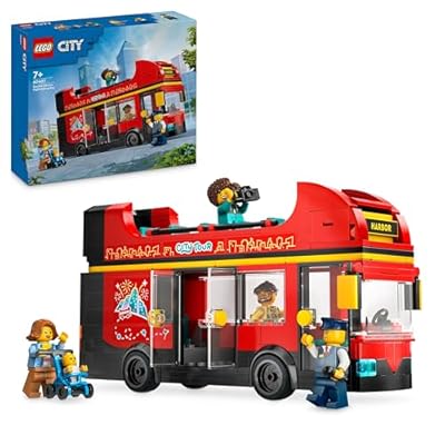 LEGO City Doppeldeckerbus Doppeldecker Spielzeug-Bus Fahrzeug-Spielset für Mädchen und Jungen ab 7 Jahren enthält 5 Figuren darunter auch EIN Baby im Kinderwagen 60407