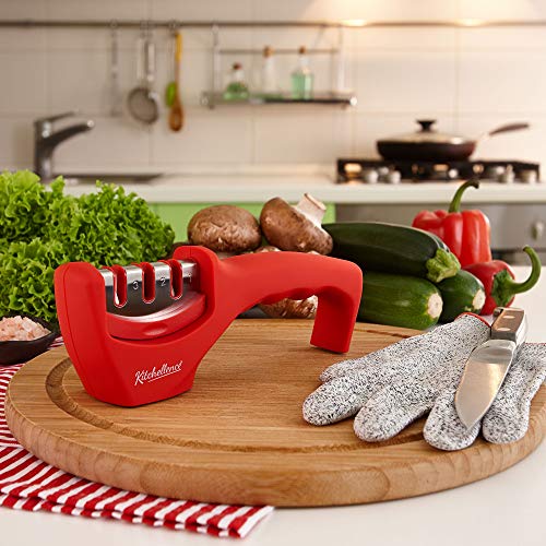 Image of 4-in-1 Kitchen Knife Accessories: 3-Stage Knife Sharpener Helps Repair, Restore and Polish Blades and Cut-Resistant Glove