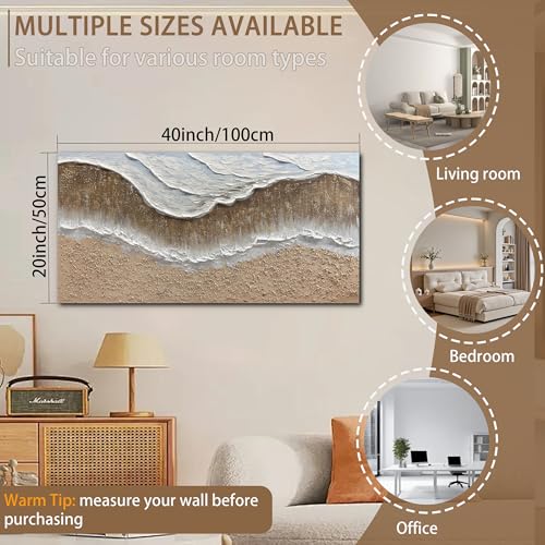 Trogonup Large Coastal Canvas Wall Art for Living Room 20x40 Inch Hand Painted White Ocean Textured Seascape Oil Painting Beach Artwork for Bedroom Office Home Decor Ready to Hang - Image 6